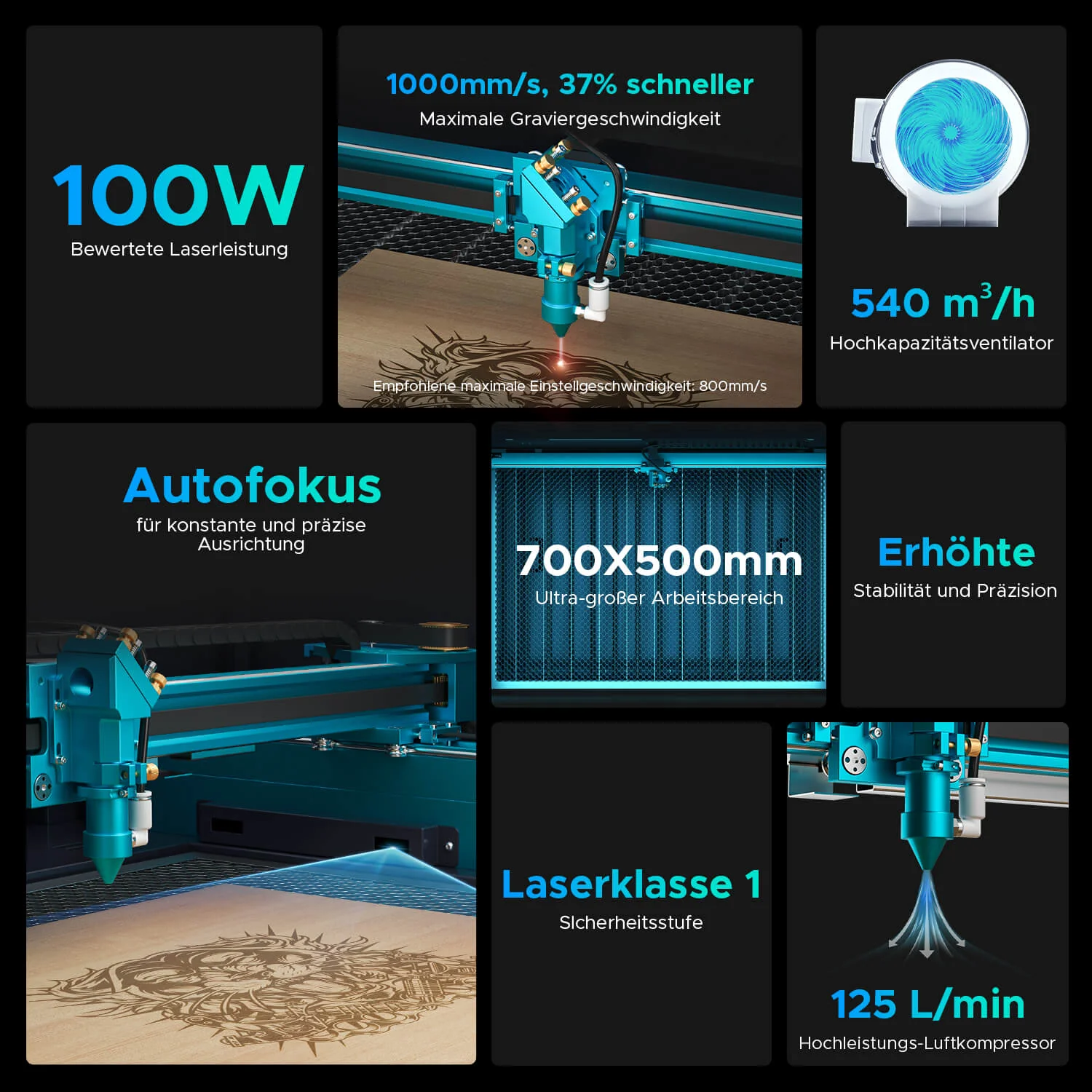 100W CO2 Laser Cutter & Graviermaschine mit 700x500mm Gravurfläche | Pronto-35X - Image 9