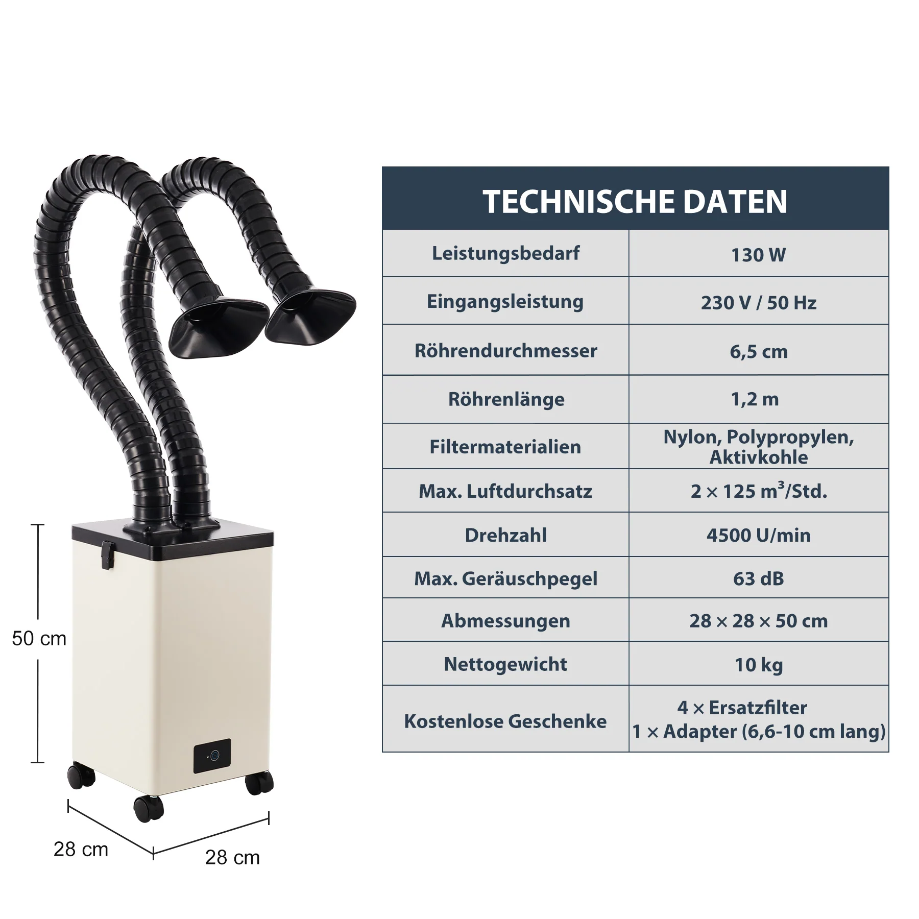 Rauchabsauger mit 3-Schichten-Filter und 2 Absaugrohren | LSP-250 - Image 8