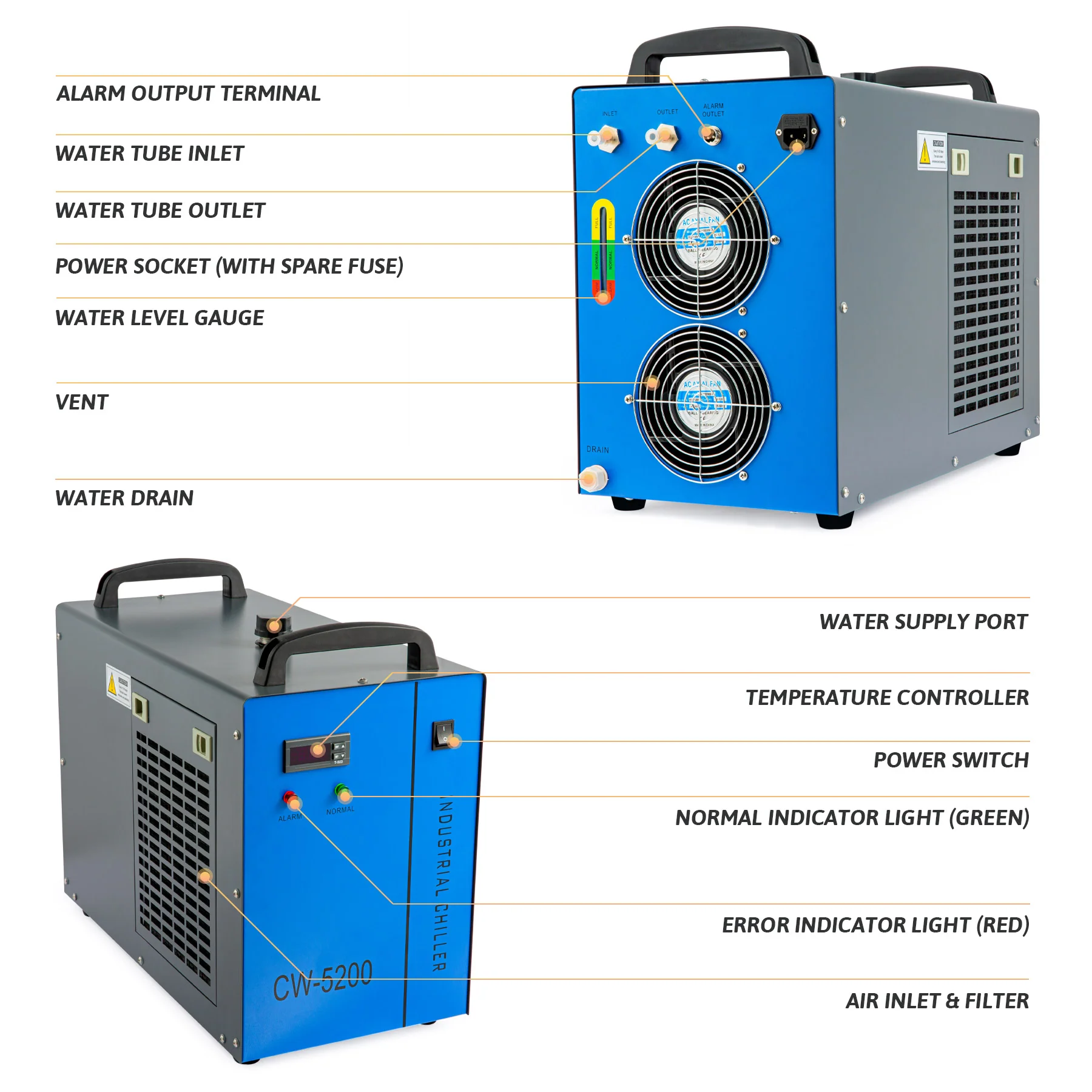Industrieller Wasserkühler & Chiller für 50W-150W CO2 Laser Cutter | CW-5200 - Image 3